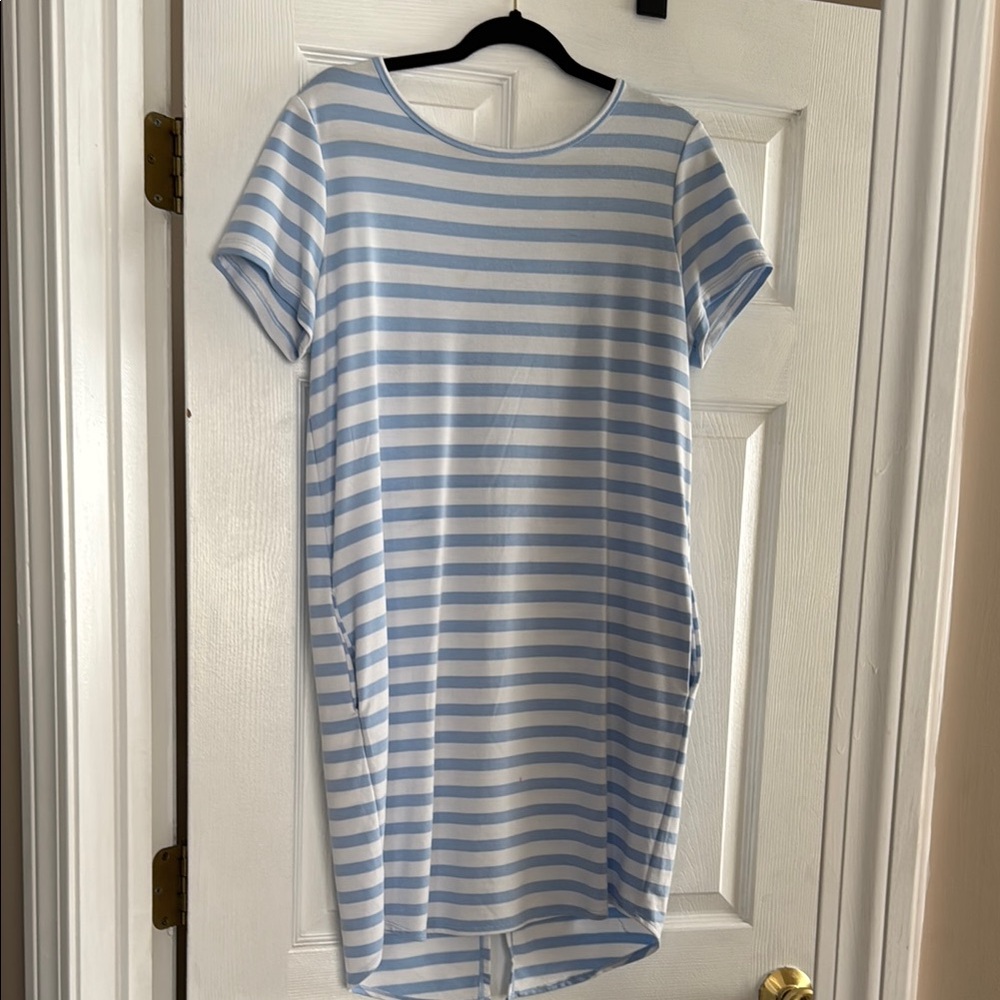 St. John's Bay Blue and White Casual Raglan Midi Dress